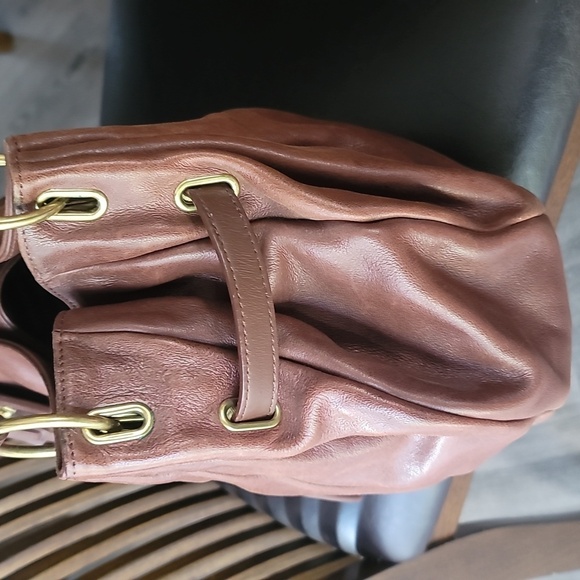 Cole Haan G Series Brown Leather Gold Pocket Shoulder Bag - Picture 7 of 12